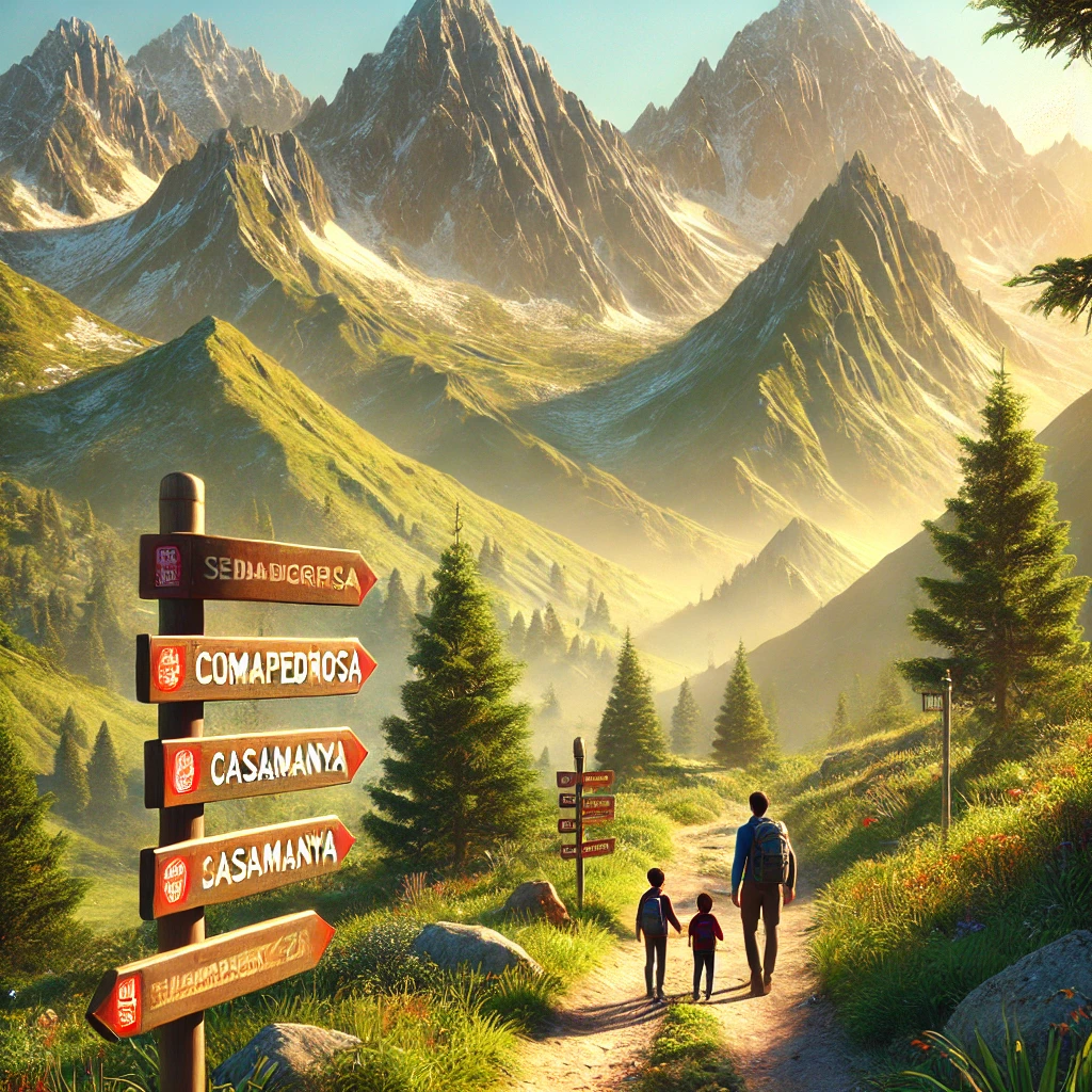 A realistic and magical 3D digital illustration of the mountain peaks of Andorra